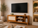 Ver imagem 2 de Rack para TV Tela Rattan até 55 Polegadas com 1 Porta Deslizante 136cm Palha Indiana Cedro