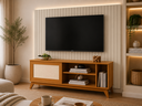 Ver imagem 1 de Rack para TV Tela Rattan até 55 Polegadas com 1 Porta Deslizante 136cm Palha Indiana Cedro