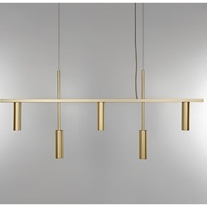 Pendente Moderno Luxo Tubular para 5 Mini Dicroicas Tubo Horizontal Retangular 1,0m - Dourado
