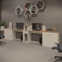 Ver imagem 1 de Conjunto de Escritório Noruega 1 Livreiro 2 Buffet e 2 Mesas 90cm - Via Nossa - Off White e Cedro
