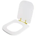 Ver imagem 3 de Assento Sanitário Poliester Quadra Branco Ferragem Dourada para Vaso Deca
