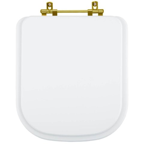Assento Sanitário Poliester Quadra Branco Ferragem Dourada para Vaso Deca