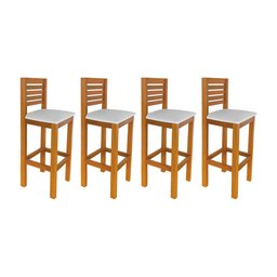 Conjunto 4 Banquetas Alta Laguna Mel Base em Madeira Maciça Assento Estofado Branco - 1 Conjunto 4 Banquetas Alta Laguna Mel Base em Madeira Maciça Assento Estofado Branco - 1