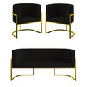 Ver imagem 1 de Kit 2 Poltronas + Sofá 2 Lugares Base de Metal Gold Veludo Cor:preto