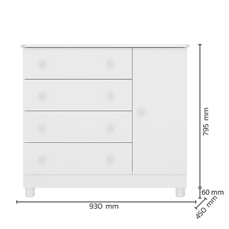 Jogo de Quarto Doce Sonho Guarda Roupa 2 Portas e Cômoda 1 Porta Branco com Pés - Qmovi - 5