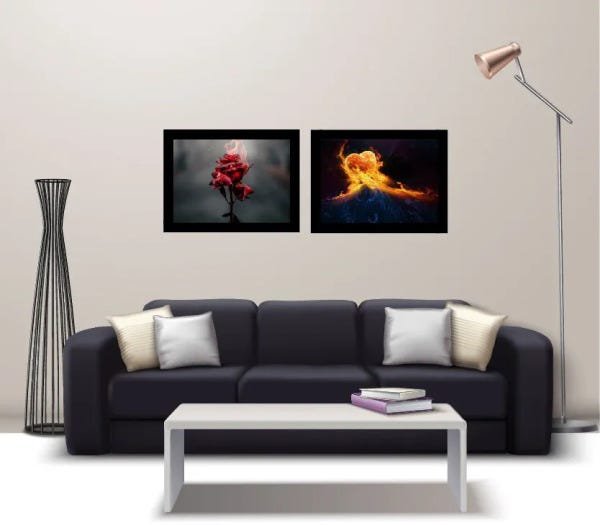 Quadros Decorativos Rosa Coração em Chamas Alma - 2