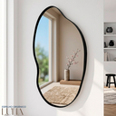 Ver imagem 2 de Espelho Orgânico Luna 70x50cm Moldura Couro Ecológico Decorativo Banheiro Sala:Preto