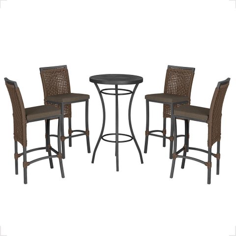 Mesa Bistrô e 4 Banquetas Roma Preta Corda Náutica Estofado 9 Trama Original