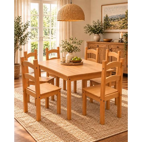 Mesa de Jantar 6 Cadeiras Mel Madeira Maciça Provenza