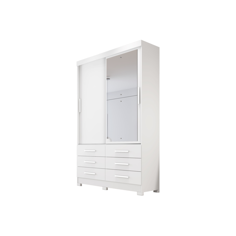 Guarda Roupa Solteiro Buriti 2 Portas e 6 Gavetas com Espelho Nh Rei de Casa Neve