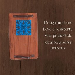Kit 2 Bandeja De Madeira Grande Decorativa Café da Manhã Top Cor:Azulejo Azul - 3