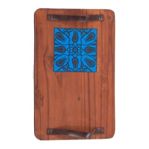 Kit 2 Bandeja de Madeira Grande Decorativa Café da Manhã Top Cor:azulejo Azul
