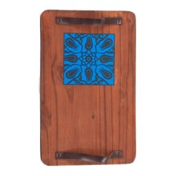 Kit 2 Bandeja De Madeira Grande Decorativa Café da Manhã Top Cor:Azulejo Azul - 1