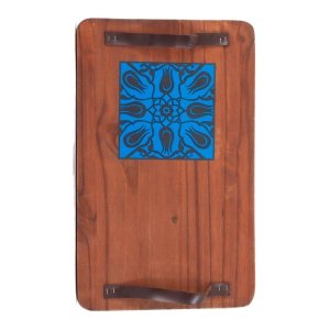 Kit 2 Bandeja De Madeira Grande Decorativa Café da Manhã Top Cor:Azulejo Azul