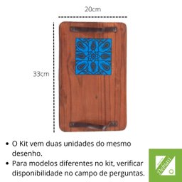 Kit 2 Bandeja De Madeira Grande Decorativa Café da Manhã Top Cor:Azulejo Azul - 4