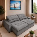 Ver imagem 2 de Sofá Retrátil Premium 2,70m Molas Ensacadas Veludo Cinza Conforto Superior Máximo