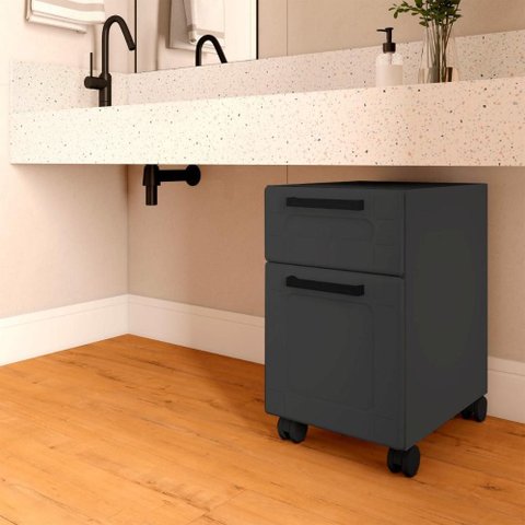 Balcão Multiuso com Rodízios 35cm 1 Porta 1 Gaveta Bertolini - Grafite