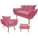 Ver imagem 1 de Kit Namoradeira + 1 Poltrona + 1 Puff Decorativo Opala Suede Rosa Pés Madeira Mz Decor