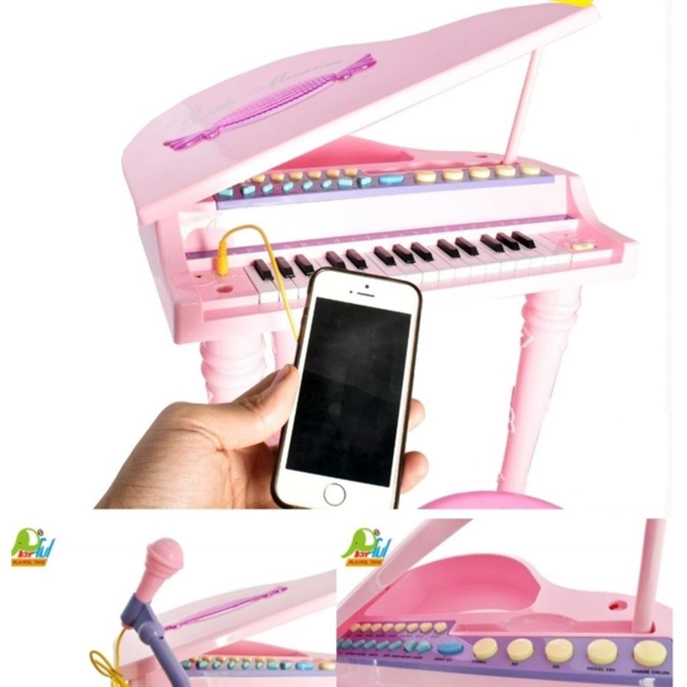 Teclado Piano Musical Educativo Brinquedo Infatil com 13 Teclas  Interatiuvas (Rosa)