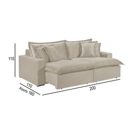 Sofá 2 Lugares Retrátil com Encosto Fixo Linho M-145 Martins Creme - 3