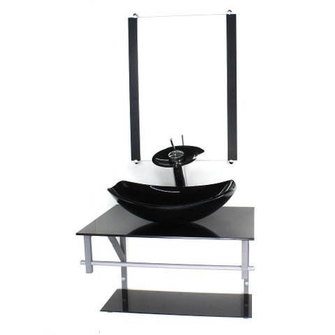 GABINETE DE VIDRO PARA BANHEIRO 60CM AC CUBA OVAL CHANFRADA PRETO FULL