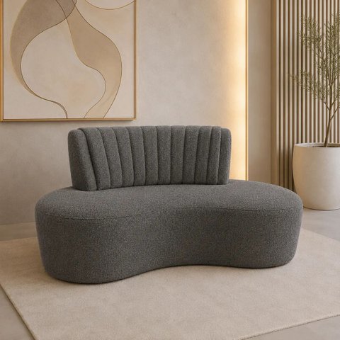 Sofá Orgânico Curvo Luxo Mavie 160cm Sala Bouclê Cinza-Escuro