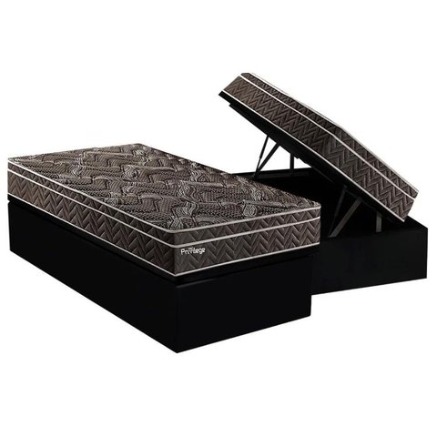 Cama Box Baú Solteiro: Colchão Molas Ensacadas Paropas MasterPocket Previlege + Base CRC Suede Black