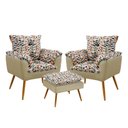 Ver imagem 1 de Kit 2 Poltronas Beta com Puff Lunar Suede Estampado Laranja com Bege Aradecor