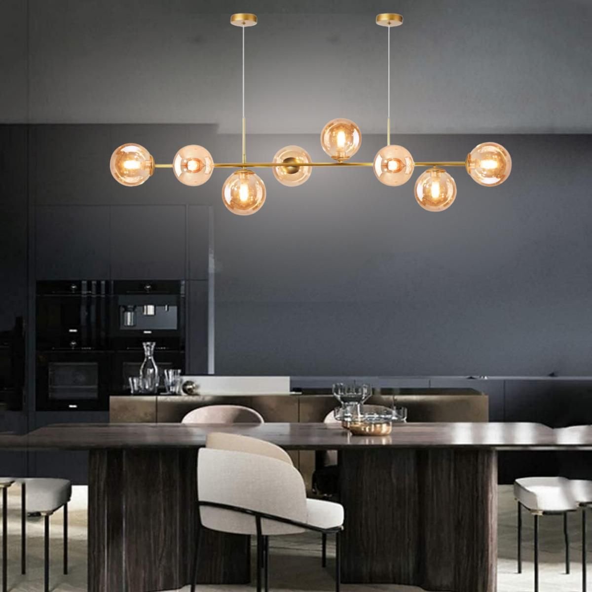 Luminária Lustre 8 Globos 128cm X 118cm Jabuticaba Pendente Teto Gimpo Kjdd-e-544-gold-amber-8 - 3