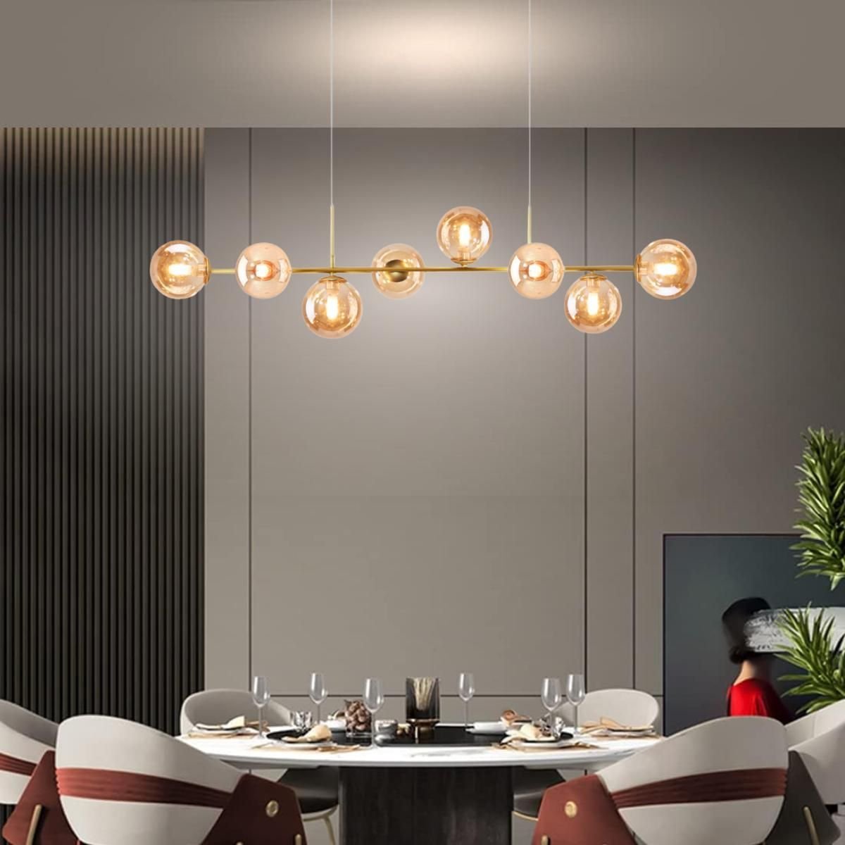 Ver imagem 5 de Luminária Lustre 8 Globos 128cm X 118cm Jabuticaba Pendente Teto Gimpo Kjdd-e-544-gold-amber-8