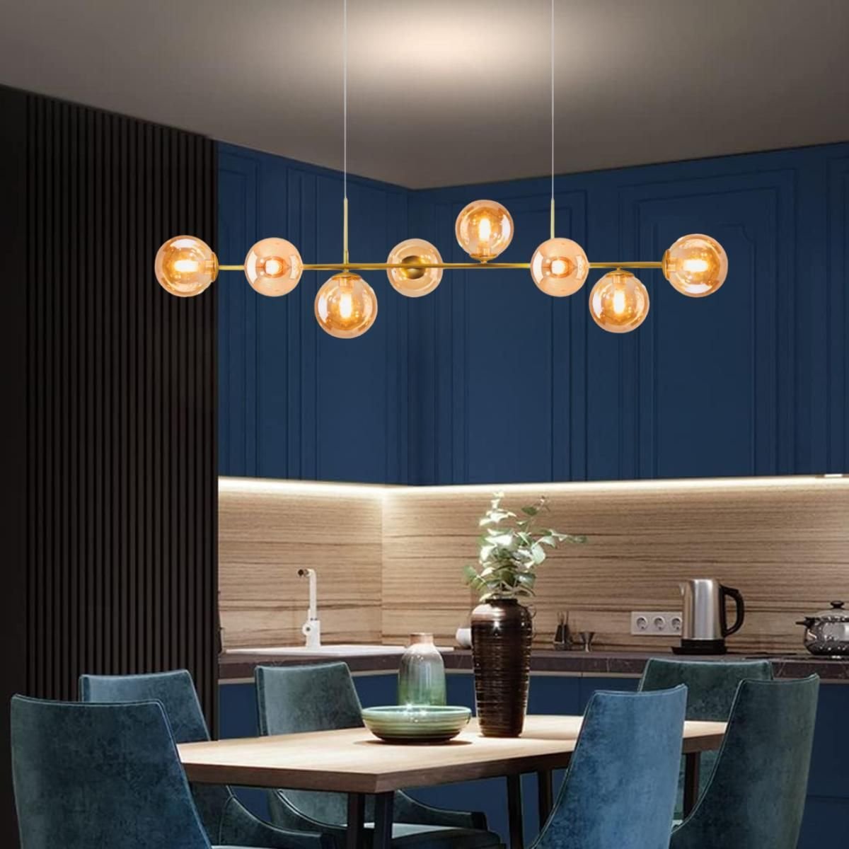 Ver mais imagens de Luminária Lustre 8 Globos 128cm X 118cm Jabuticaba Pendente Teto Gimpo Kjdd-e-544-gold-amber-8