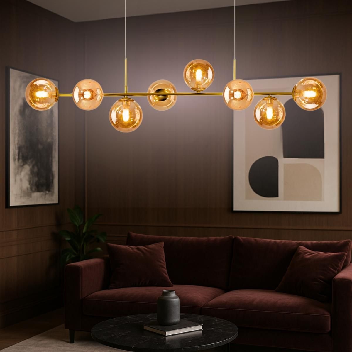 Luminária Lustre 8 Globos 128cm X 118cm Jabuticaba Pendente Teto Gimpo Kjdd-e-544-gold-amber-8 - 4