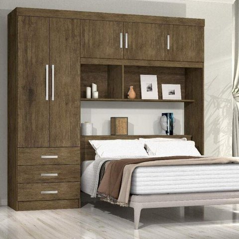 Guarda-Roupa Casal 5 Portas com Cabeceira Cancun Yescasa Marrom