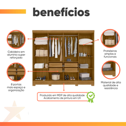 Guarda Roupas Casal 8 Portas 4 Gavetas Diplomata Moval Freijó / Cinza - 5