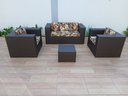 Ver imagem 2 de Cadeiras de Jardim Varanda Jogo Sofá com Poltronas Modelo Quadardo em Fibra Sintética Cor Tabaco