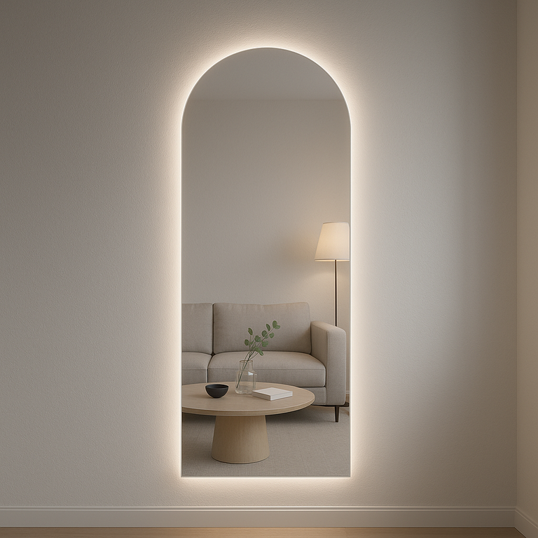 Espelho Grande Corpo Inteiro Lapidado Base Reta Moderno Decorativo 150x40cm