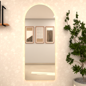 Espelho Grande Corpo Inteiro Lapidado Base Reta Decorativo 150x40cm Luxo com Led Quente/fria