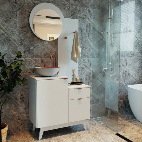 Conjunto para Banheiro 80cm com Espelho 2 Porta e 1 Gaveta Branco