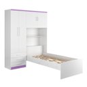 Ver imagem 6 de Guarda-Roupa Solteiro 4 Portas com Cama de Solteiro Cancun Yescasa Branco/Lilás