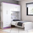 Ver imagem 2 de Guarda-Roupa Solteiro 4 Portas com Cama de Solteiro Cancun Yescasa Branco/Lilás
