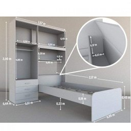 Guarda-Roupa Solteiro 4 Portas com Cama de Solteiro Cancun Yescasa - 5 Guarda-Roupa Solteiro 4 Portas com Cama de Solteiro Cancun Yescasa - 5