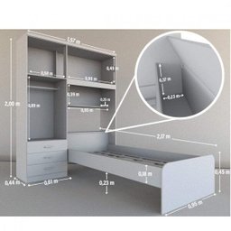 Guarda Roupa Solteiro 4 Portas com Cama de Solteiro Cancun Flex Color - 5