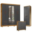 Ver imagem 1 de Guarda Roupa Casal Londres com Espelho com Cômoda 4 Gavetas New e Armário Multiuso New Egito Carvalh