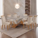 Ver imagem 1 de Mesa de Jantar Yasmin 180 Tampo com Vidro 6 Cadeiras Melissa Veludo Creme /nat/off/serig. Off