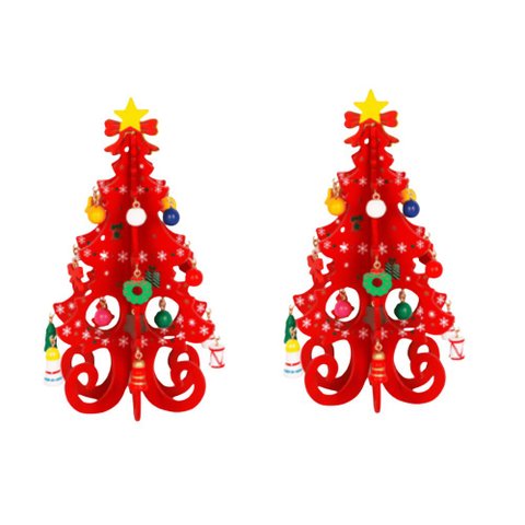 Kit 2 Enfeite de Madeira Árvore de Natal 19x10cm