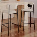 Ver imagem 6 de Kit 04 Banquetas Alta Bar Cozinha Sala de Jantar Aço Preto Kaira C01 Linho Areia Courino Preto -