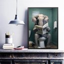 Ver imagem 2 de Quadro Elefante no Banheiro Lendo Jornal 24x18cm - com Vidro:madeira Preta