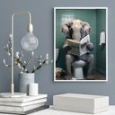 Ver imagem 1 de Quadro Elefante no Banheiro Lendo Jornal 24x18cm - com Vidro:madeira Preta