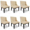 Ver imagem 1 de Kit 6 Cadeiras Estofadas para Sala de Jantar Base Fixa de Madeira Preto Lia Veludo Luxo Off White -