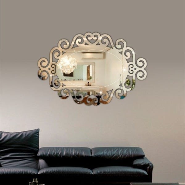 Espelho Arabesco Oval em Acrílico Decorativo com Gravação M - 4